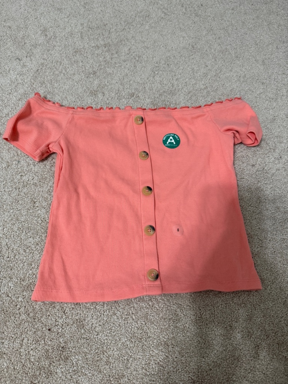 NEW aerie Coral Off-Shoulder Ribbed Button-Front Kids Top
